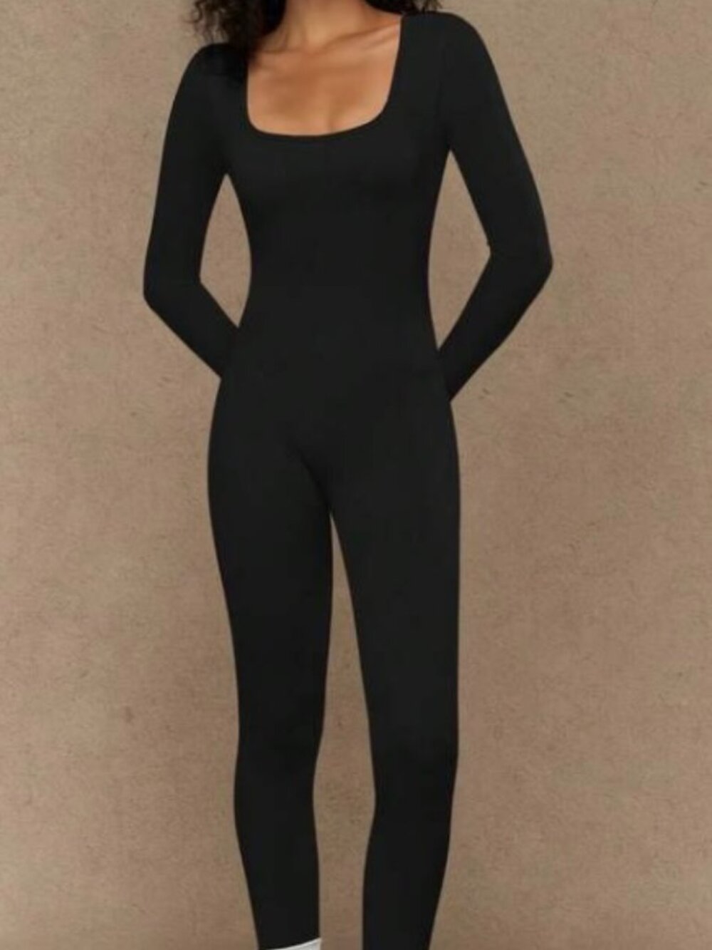 Black Long-Sleeve One-Piece Bodysuit black jumpsuit